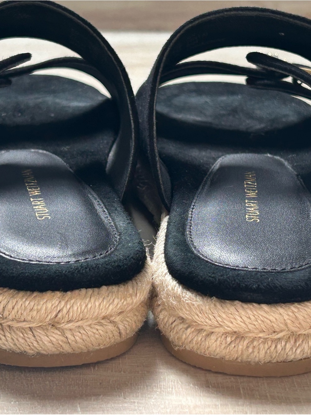 Stuart Weitzman black suede Crystal Ring espadrille flat slide sandals - Picture 2 of 8
